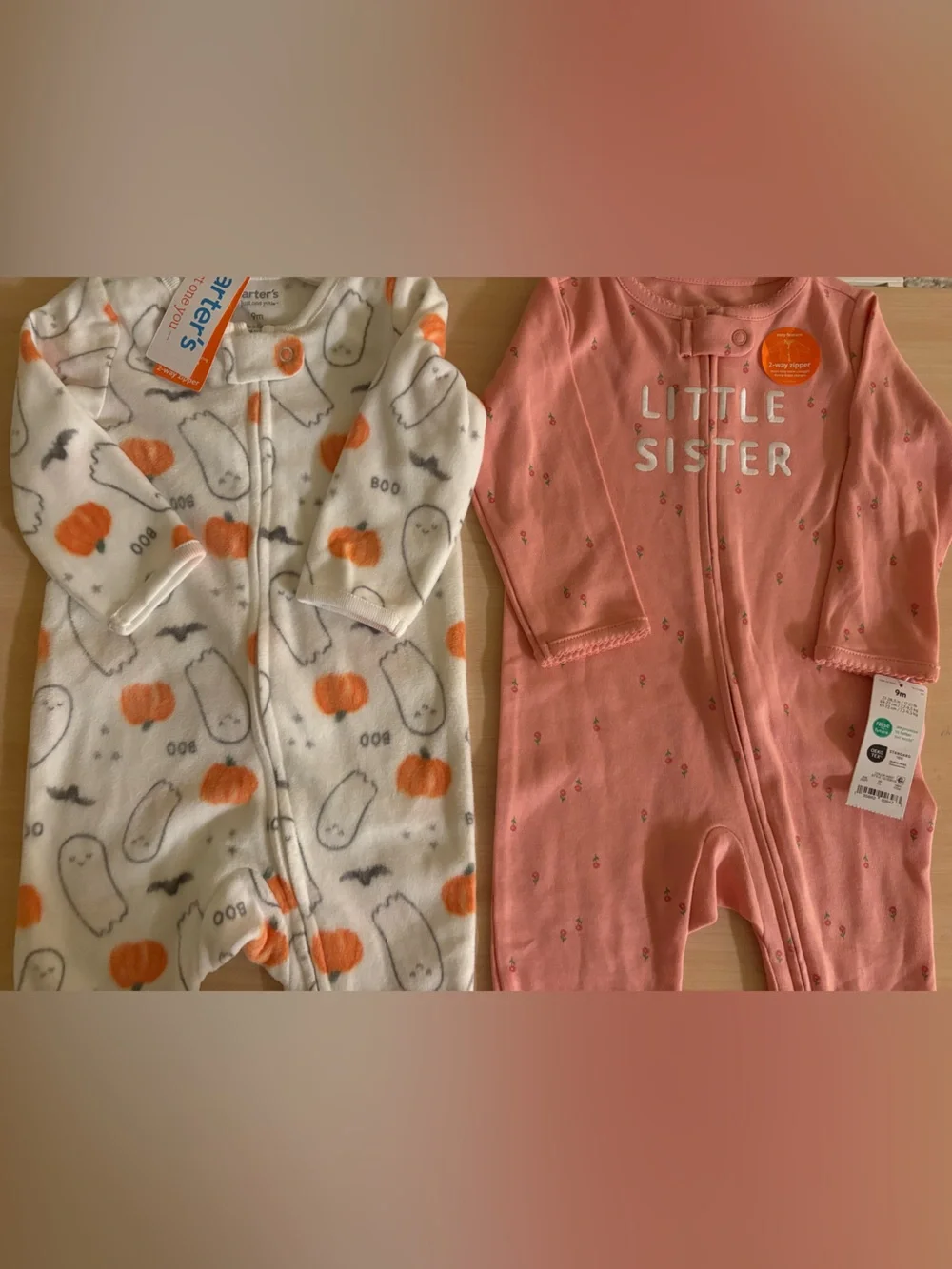 NWT Carter's Little Sister and Halloween Pumpkin Ghost Footed One-Piece 9 Months